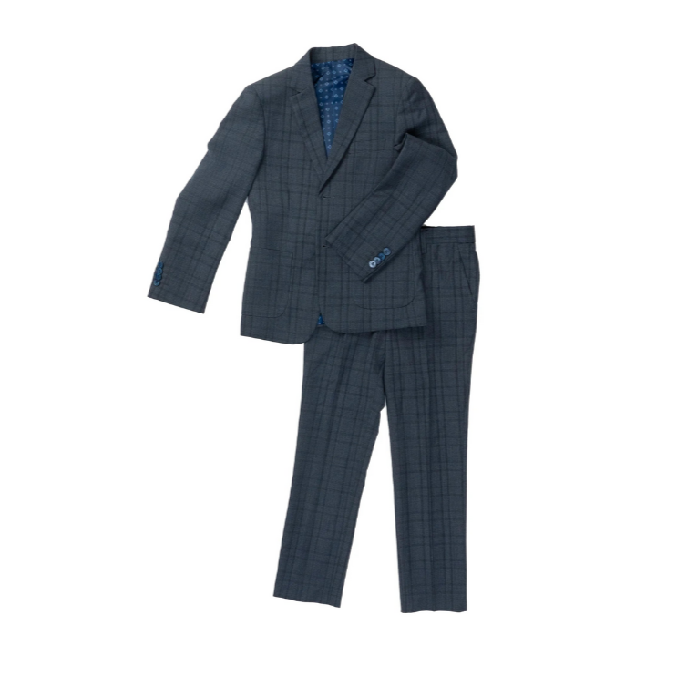 Isaac Mizrahi Boys Slim Fit Plaid Navy Suit