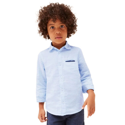 Mayoral Mini Long Sleeve Linen Dress Shirt_ Blue 3165-41