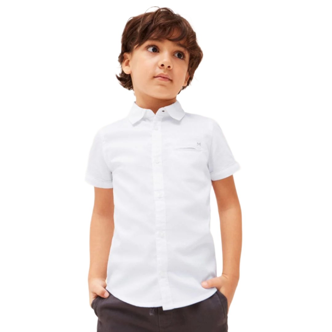 Mayoral Mini Short Sleeve Dress Shirt_ White 3159