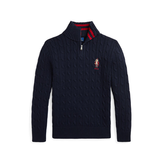 Ralph Lauren Boys Polo Bear Cable Knit Holiday Sweater