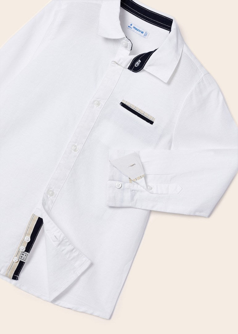 Mayoral Mini Long Sleeve Linen Dress Shirt_ White 3165-40