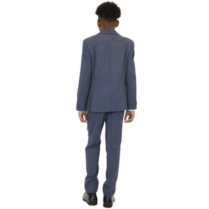 Michael Kors Boys Husky Medium Blue Mini Check Wool Suit