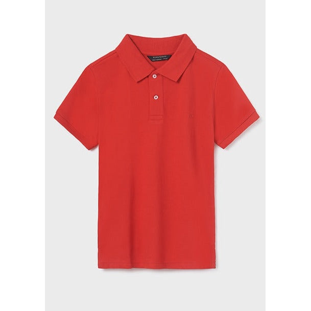 classic short sleeved RED Polo shirt. 100% Sustainable cotton