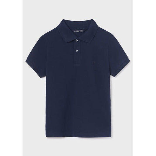 classic short sleeved NAVY Polo shirt. 100% Sustainable cotton