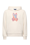 White hoodie with colorful logo on a white background