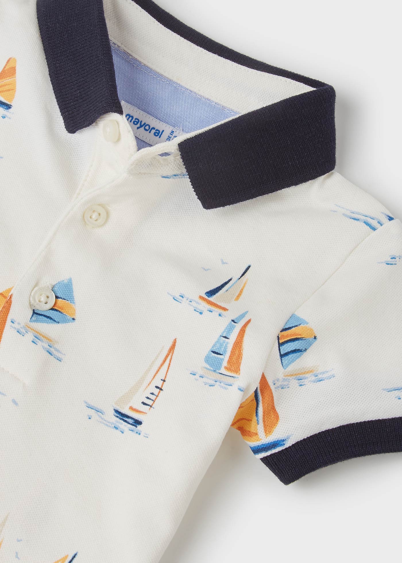 Mayoral Baby Short Sleeve Polo w/ Boats _Off White 1106-60