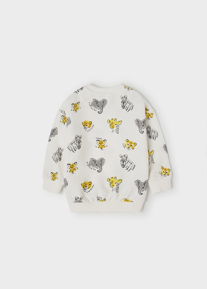 Mayoral Baby Pullover w/ Animal Print_ Off White 1401-81