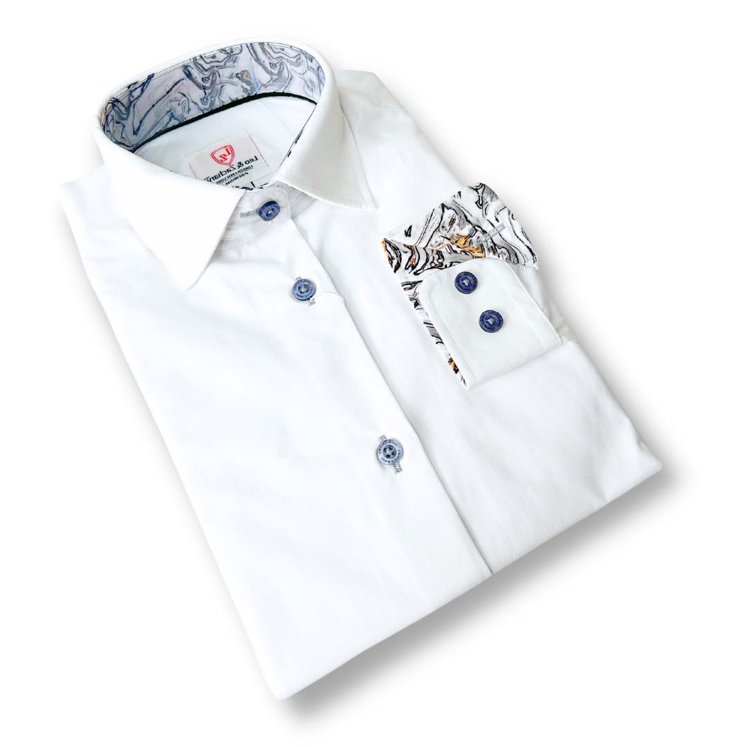 Leo & Zachary Boys White/Grey Stitch Non-Iron Dress Shirt_5520