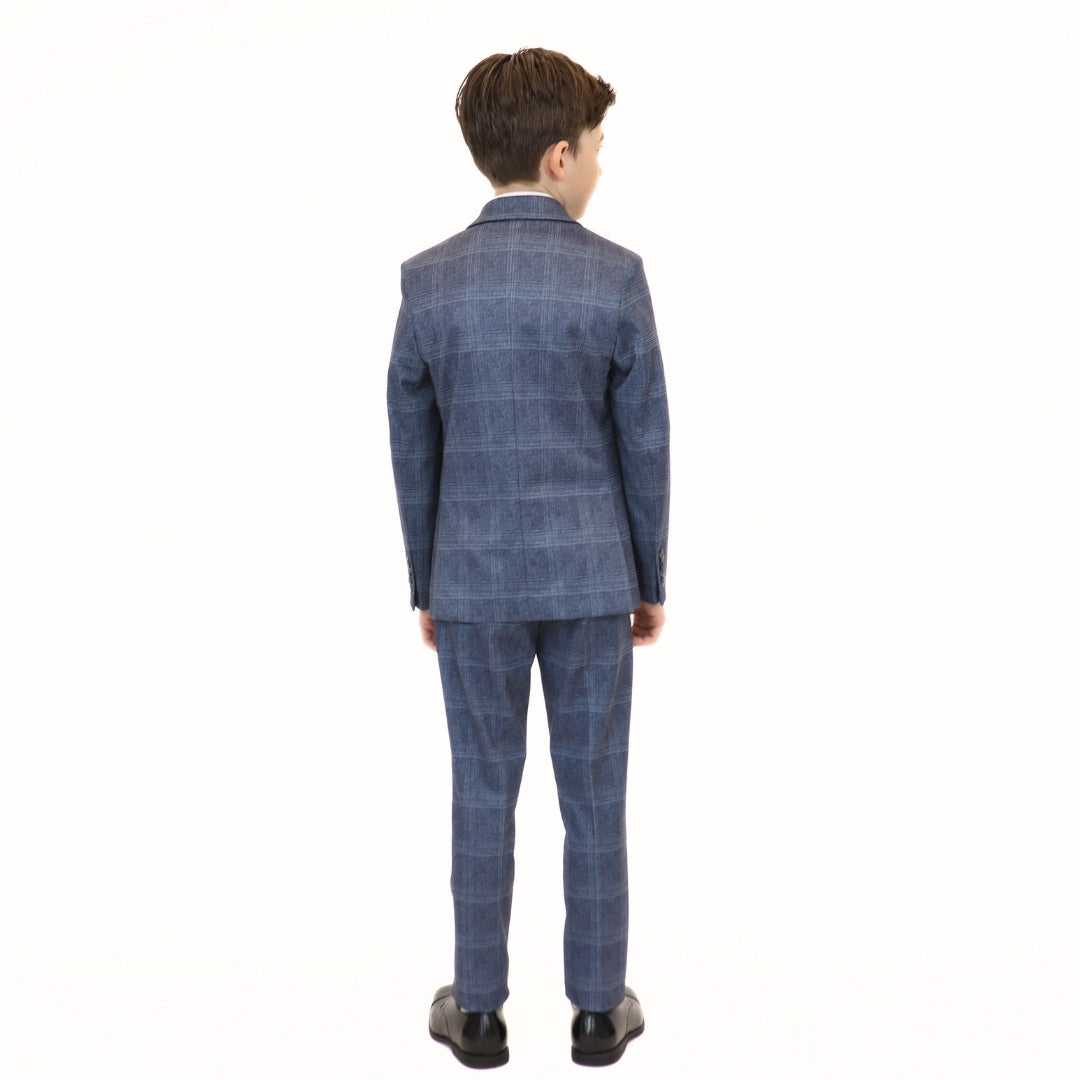 Leo & Zachary Boys Slim Denim Plaid Stretch Suit_Blue 5820