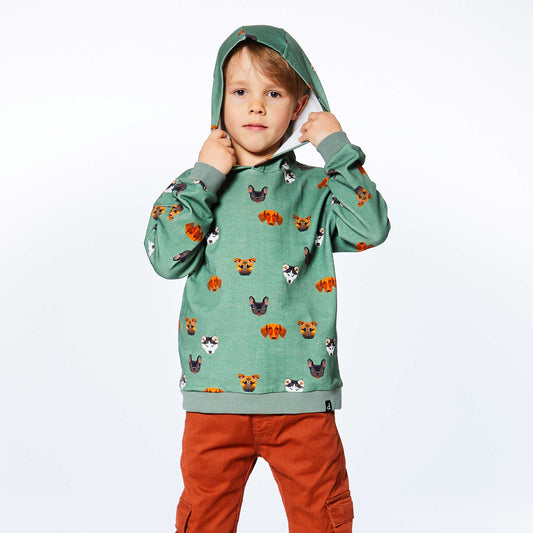 Deux Par Deux Fleece Hoodie w/Pattern _Green E20S74-330