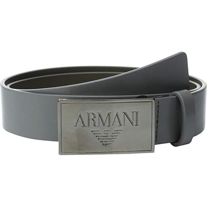 Emporio Armani Boys Grey Leather Plate Belt - NorthBoys