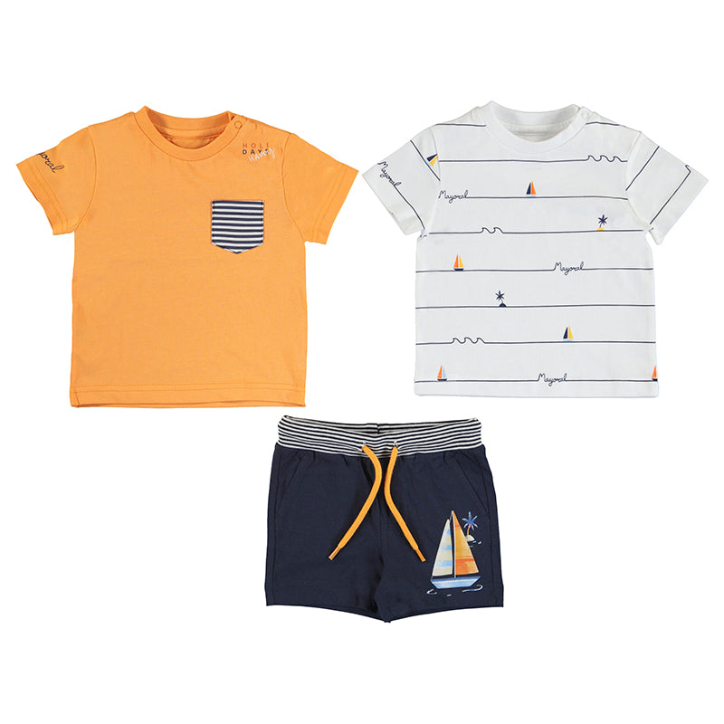 Mayoral Baby T-Shirt and Short 3pc Set_ Tangerine 1664-14