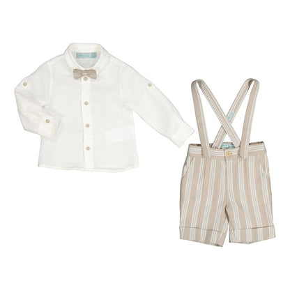 Abel & Lula Baby Shirt and Bermuda Shorts w/ Suspenders Set_Linen 5228