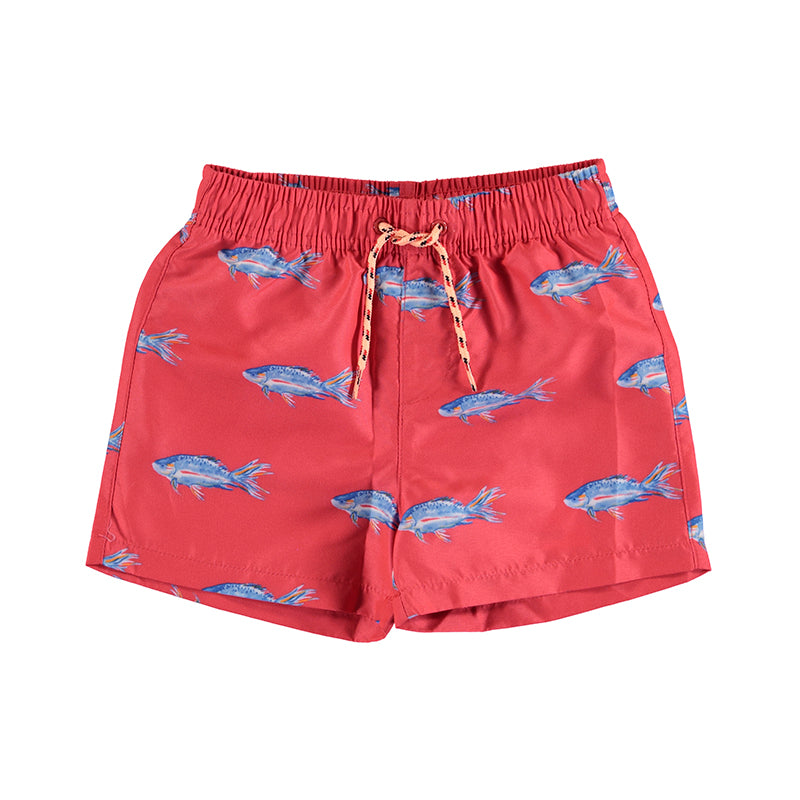 Mayoral Mini Swimming Shorts w/Fish Print_ Red 3664-27