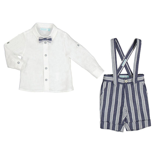 Abel & Lula Baby Shirt and Bermuda Shorts w/ Suspenders Set_Navy 5228