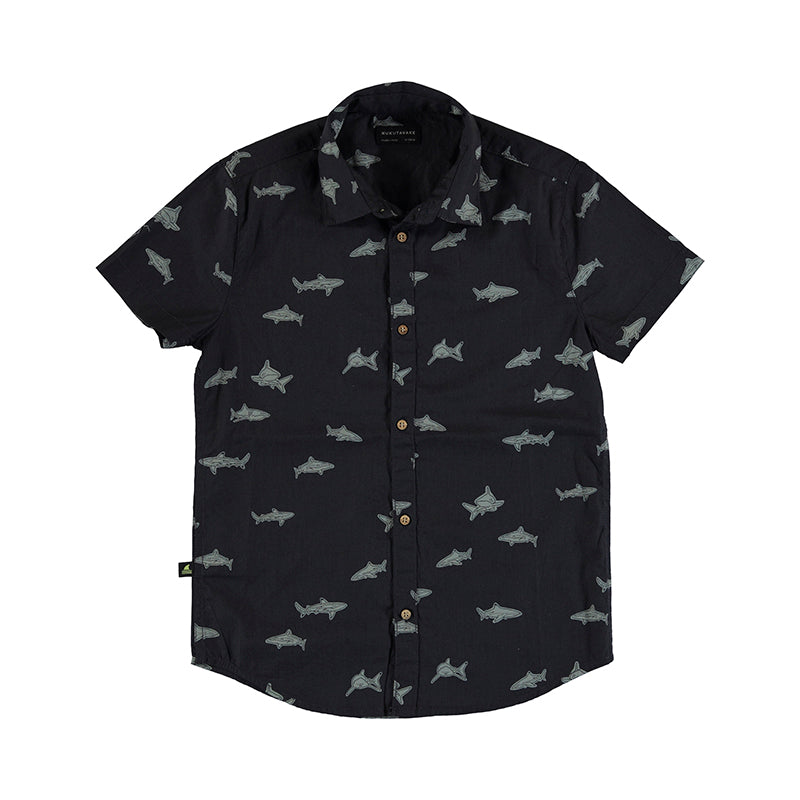 Nukutavake S/S Dress Shirt w/Shark Print _Dark Grey 6113-71