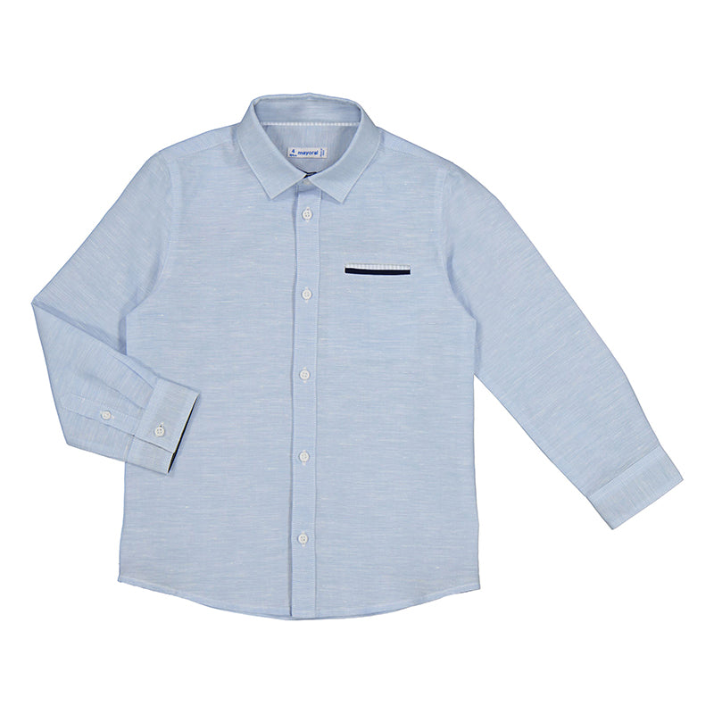Mayoral Mini Long Sleeve Linen Dress Shirt_ Blue 3165-41