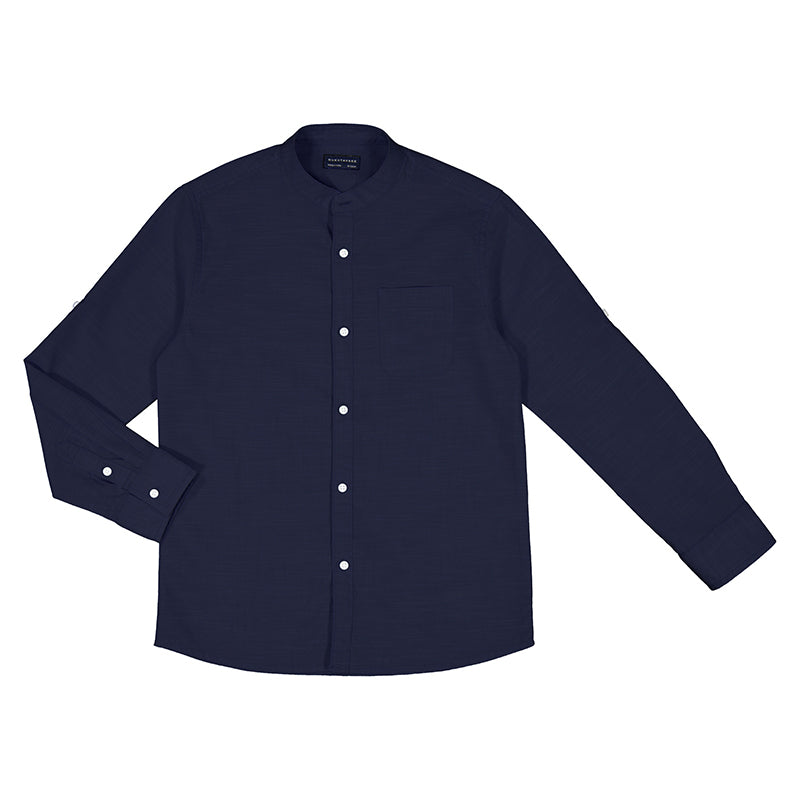 Nukutavake Long Sleeve Mandarin Dress Shirt_Navy 6115