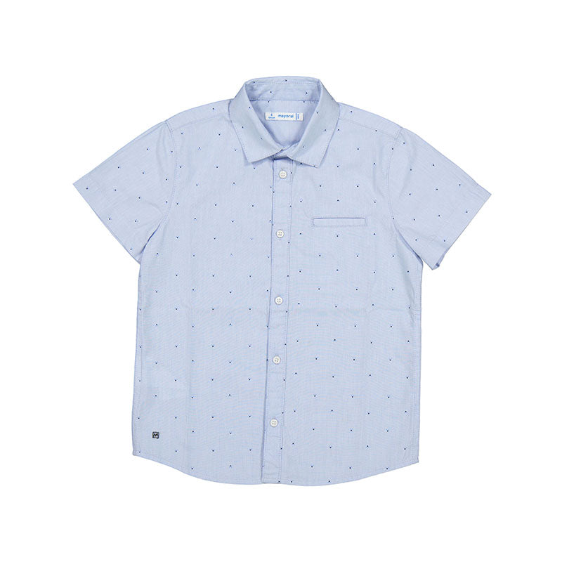 Mayoral Mini Micropatterned Short Sleeve Dress Shirt_Blue 3163