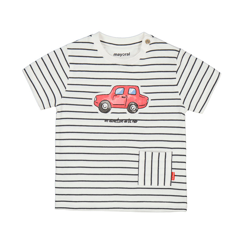 Mayoral Baby s/s T-Shirt Striped Car_Red 1024-30
