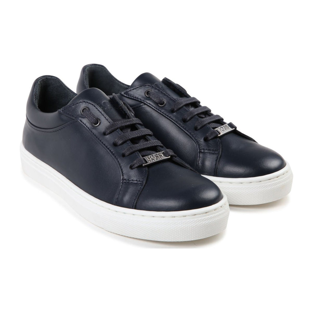 Hugo Boss Boys Navy Leather Sneakers J29169 - NorthBoys