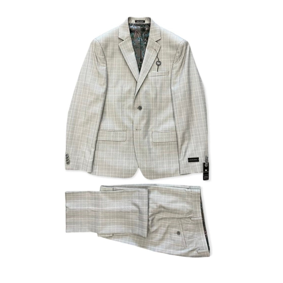 Marc New York Boys Skinny Light Grey Grid Suit_ W0686