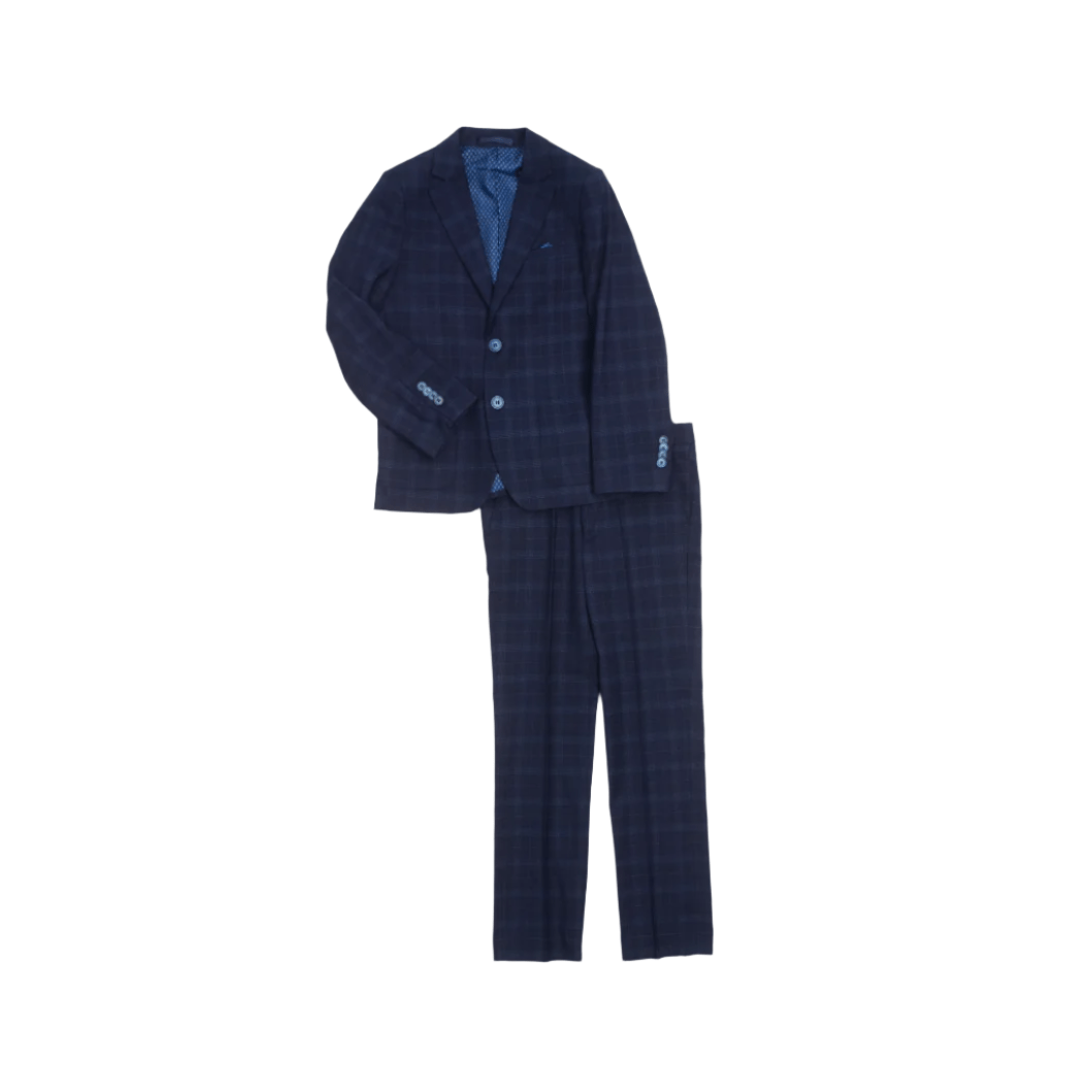 Isaac Mizrahi Boys Slim 2 Piece Navy Check Suit-NorthBoys