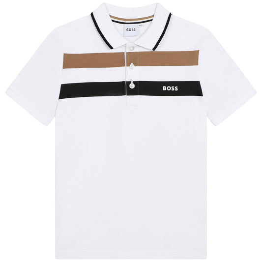 Hugo Boss Boys Short Sleeve Striped Polo Shirt _White J25O26-10P