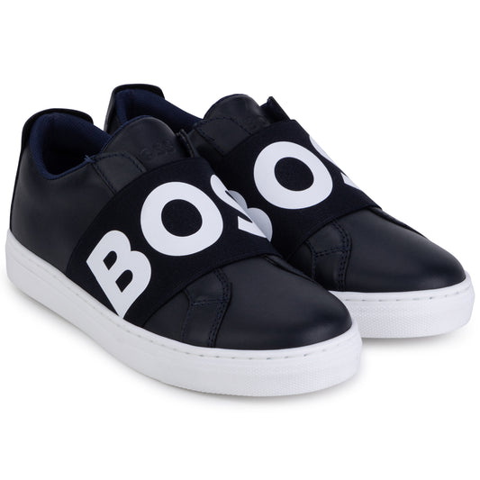 Hugo Boss Boys Leather Low Sneakers_ Navy J29291-849