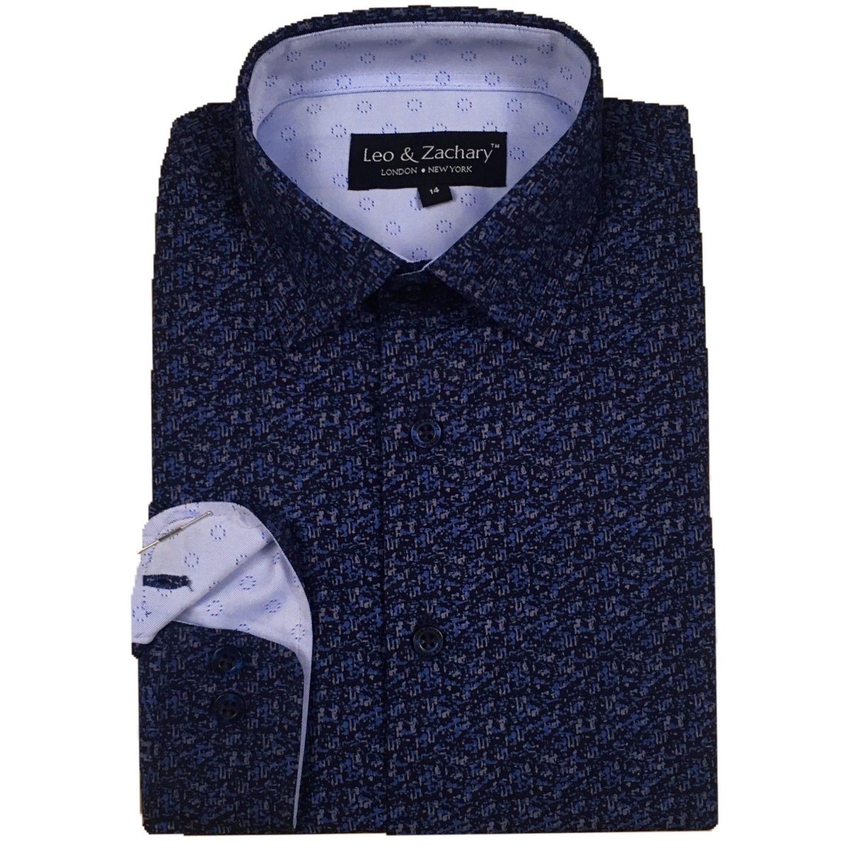 Leo & Zachary Boys Navy Graphics Dress Shirt 5773 - NorthBoys