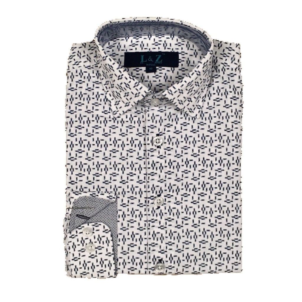 Leo & Zachary Boys Navy Print Dress Shirt - NorthBoys