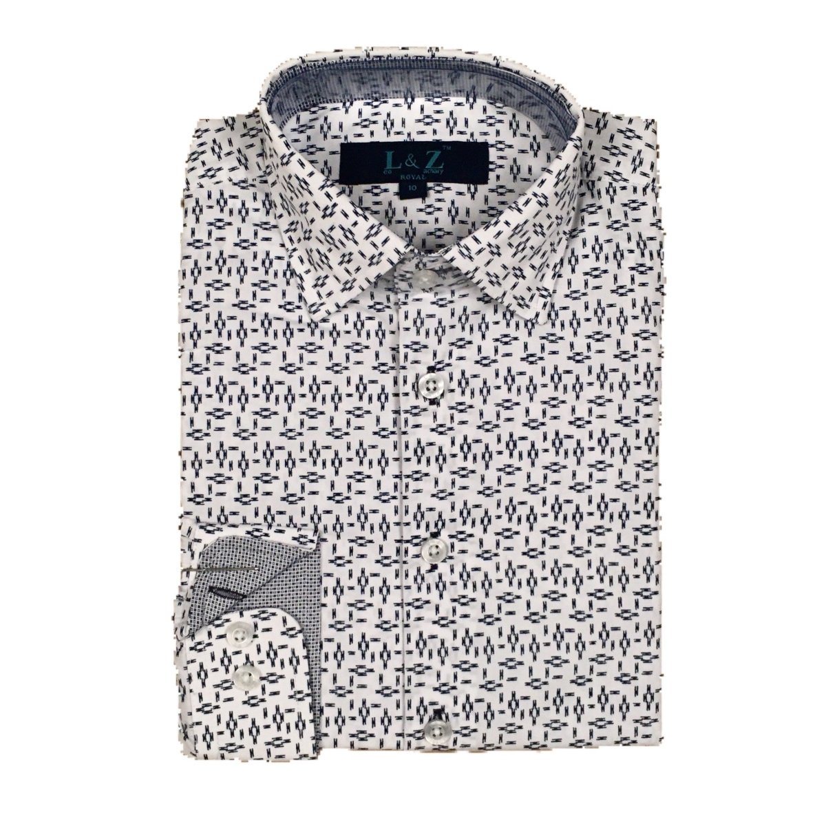 Leo & Zachary Boys Navy Print Dress Shirt - NorthBoys