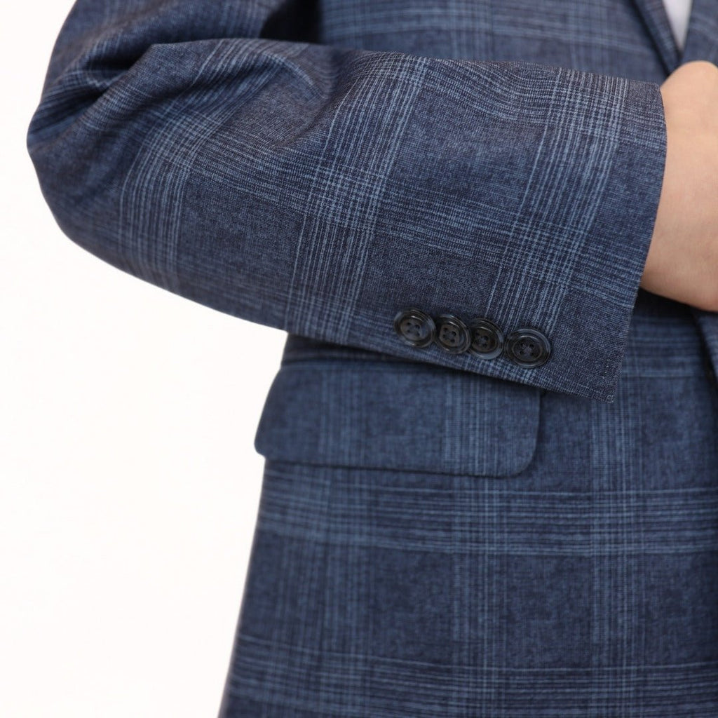 Leo & Zachary Boys Slim Denim Plaid Stretch Sports Jacket_Blue BLZ5820 - NorthBoys