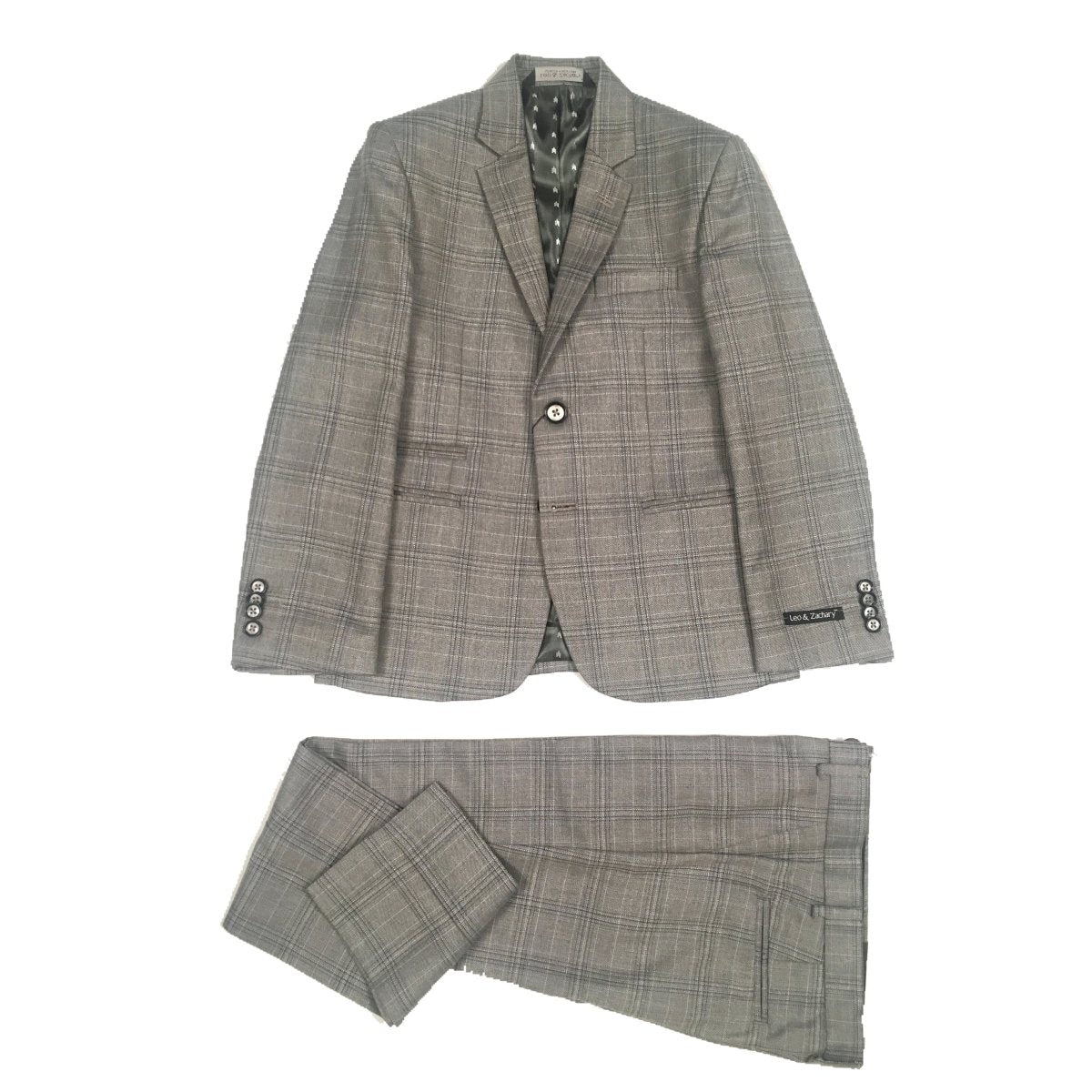 Leo & Zachary Boys Slim Grey Suit Checks 181 SUIT30-NorthBoys
