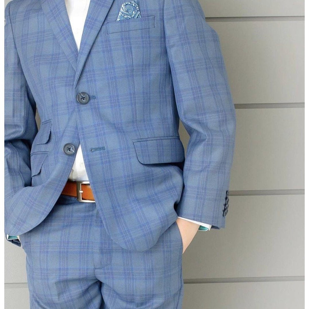 Leo & Zachary Steel Blue Slim Plaid Suit-NorthBoys
