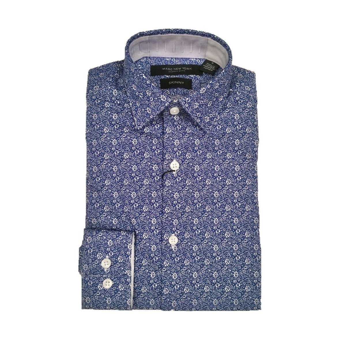 Marc New York Boys Skinny Blue/White Print Dress Shirt S0090 - NorthBoys