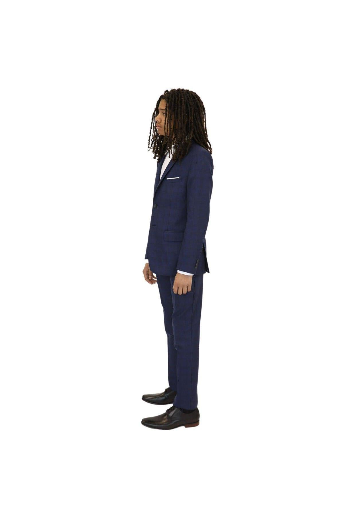 Marc New York Boys Skinny Dark Blue Check Suit-NorthBoys