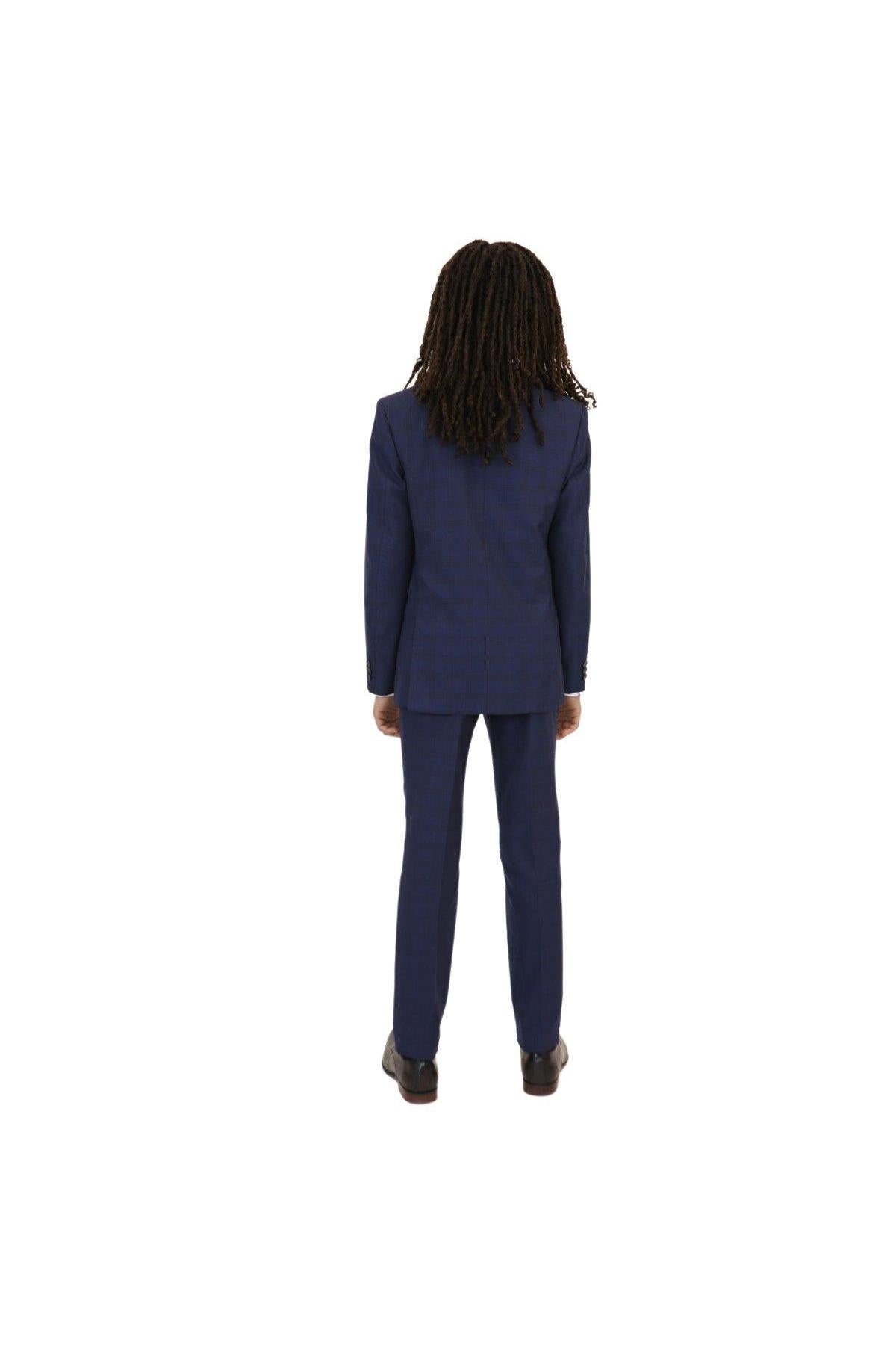 Marc New York Boys Skinny Dark Blue Check Suit-NorthBoys