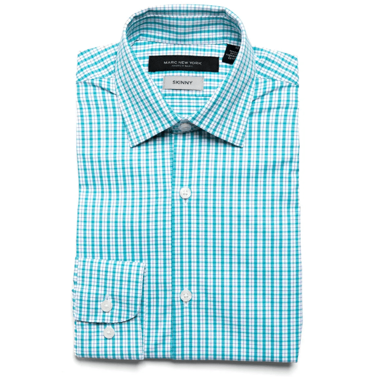 Marc New York Boys Skinny Teal/White Plaid Dress Shirt - NorthBoys