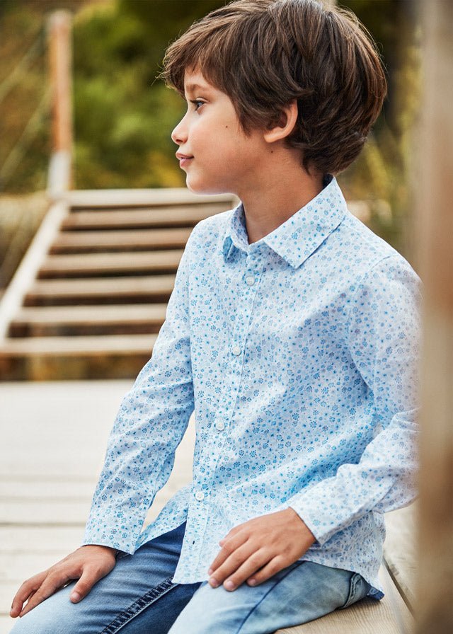Mayoral Mini L/S Dress Shirt w/Floral Print_ Light Blue 3120 - 48 - NorthBoys