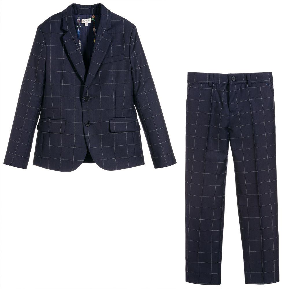 Paul Smith Jr Amadeus Slim Fit Navy Plaid Wool Suit-NorthBoys