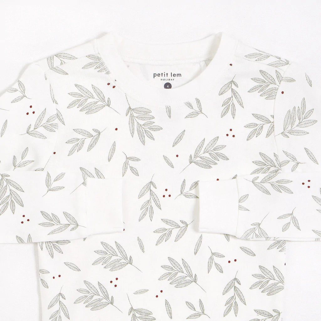 Petit Lem 2pc PJ Set w/Leaf Print _Off White 22HRS62418K - 2 - NorthBoys