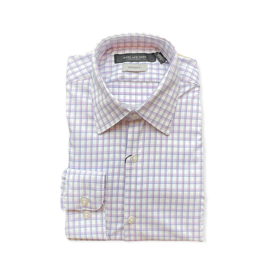 Marc New York Boys Skinny Purple/White Plaid Dress Shirt