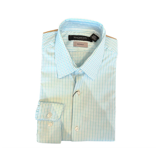 Marc New York Boys Skinny Aqua Plaid Dress Shirt