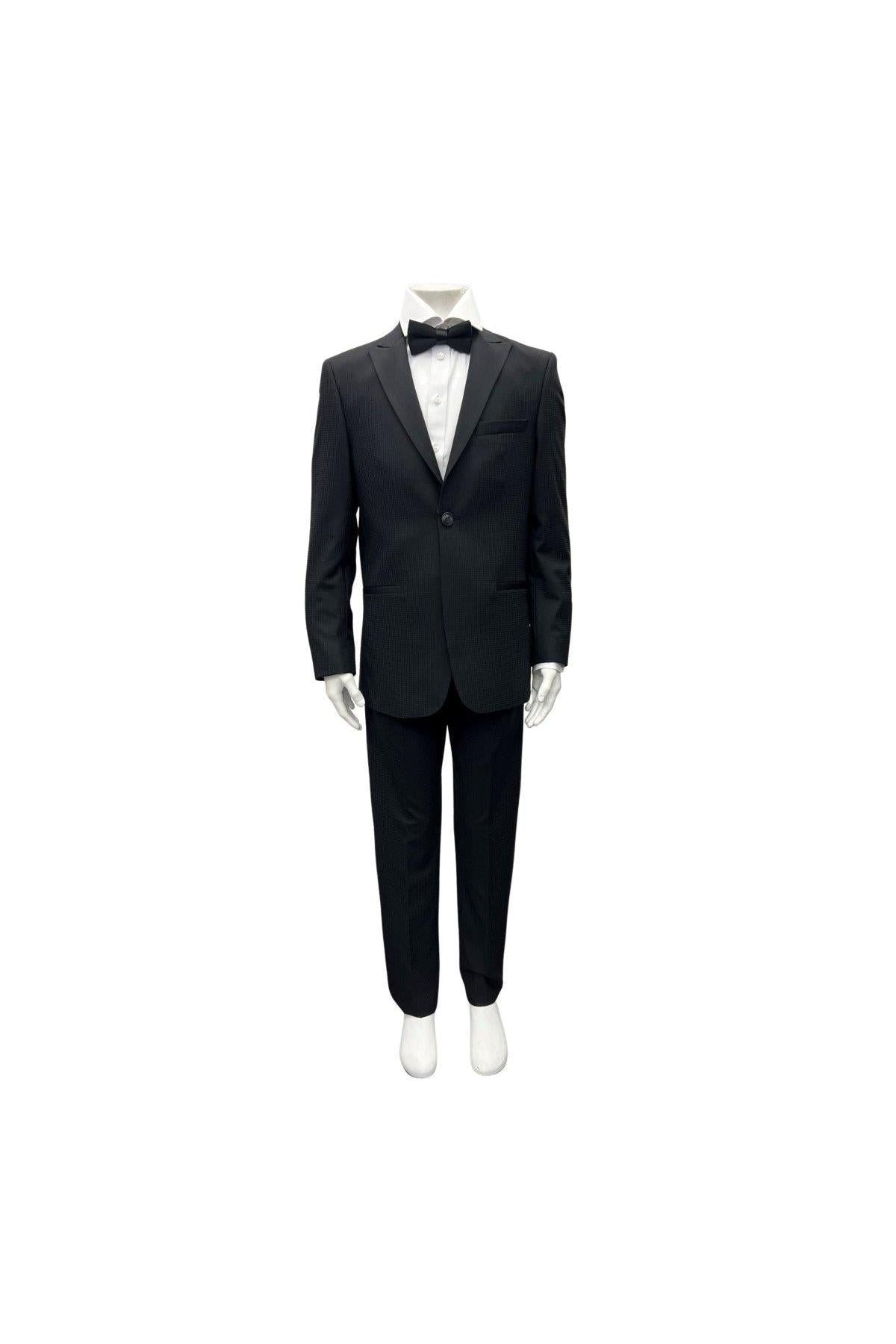 PinoPorte Boys Black Tonal Check Wool Tuxedo-NorthBoys