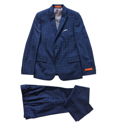 Tallia Boys Skinny Blue Plaid Wool Suit Z0065