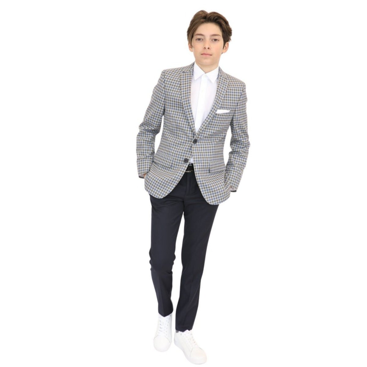 Tallia Boys Beige/Blue/Brown Check Sports Jacket-NorthBoys