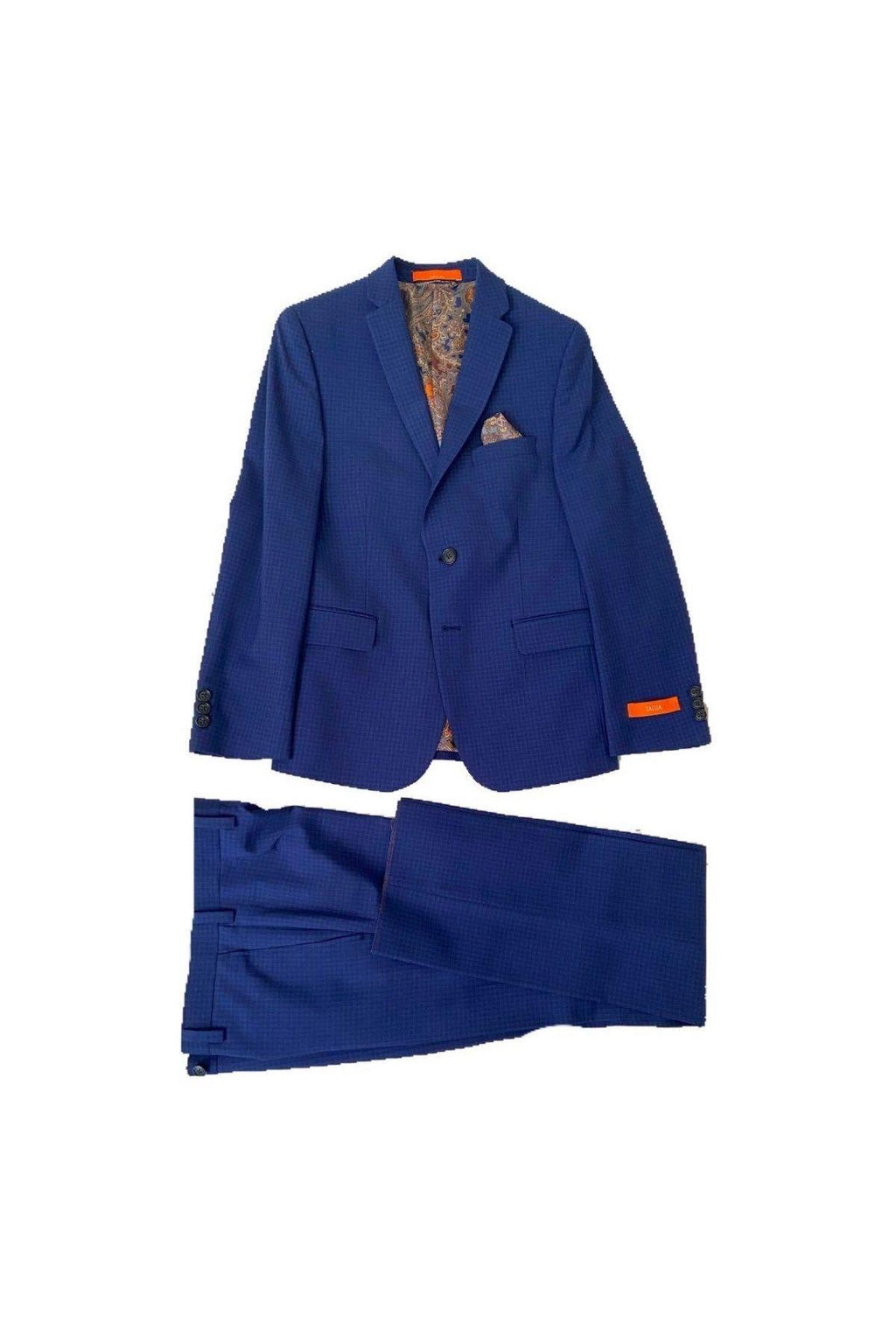 Tallia Boys Husky Blue Grid Wool Suit-NorthBoys