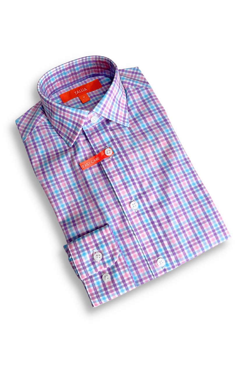 Tallia Boys Purple/Pink Gingham Dress Shirt