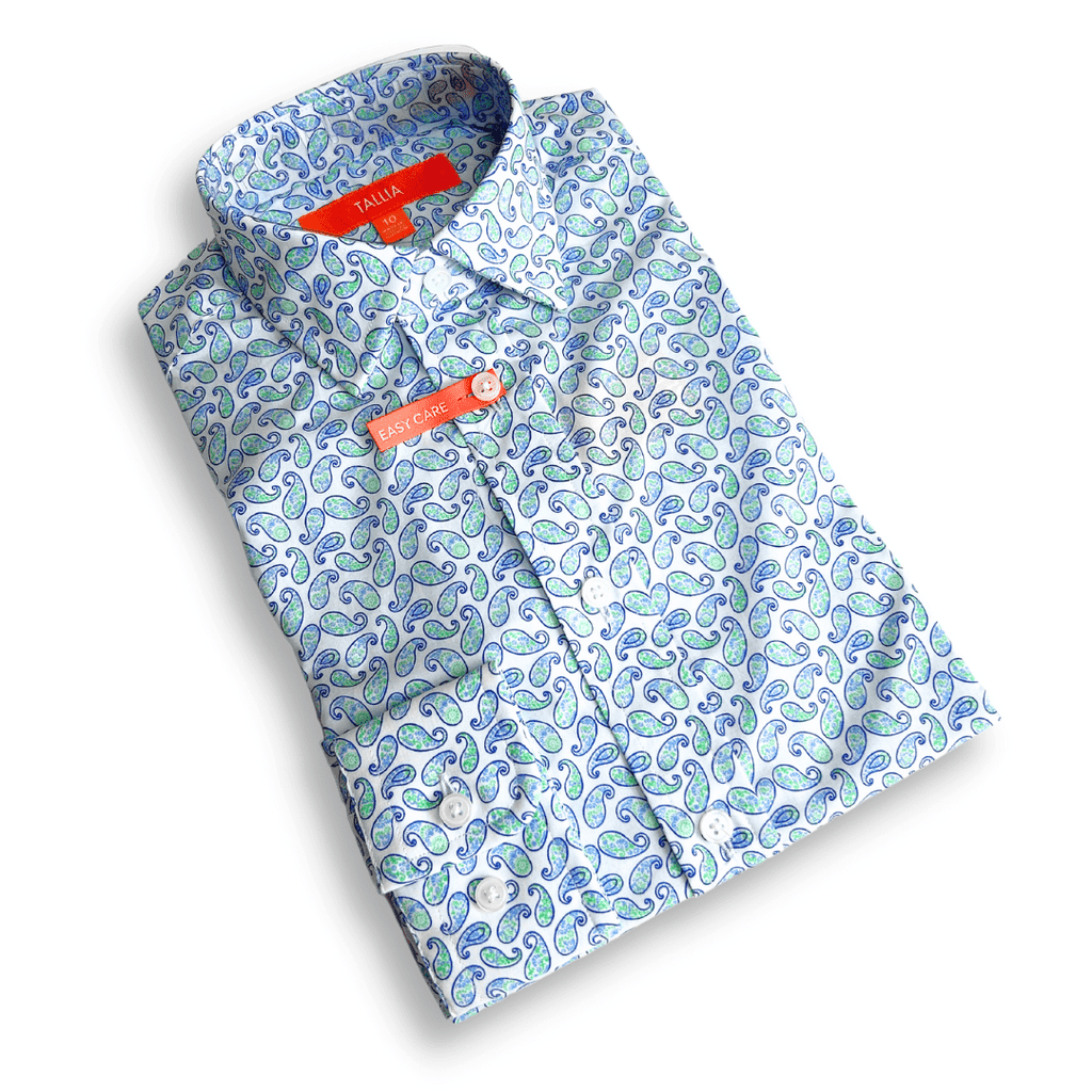 Tallia Boys White/Green Paisley Dress Shirt - NorthBoys